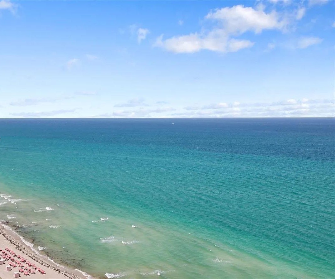 Aerial view of the turquoise Atlantic and private beach